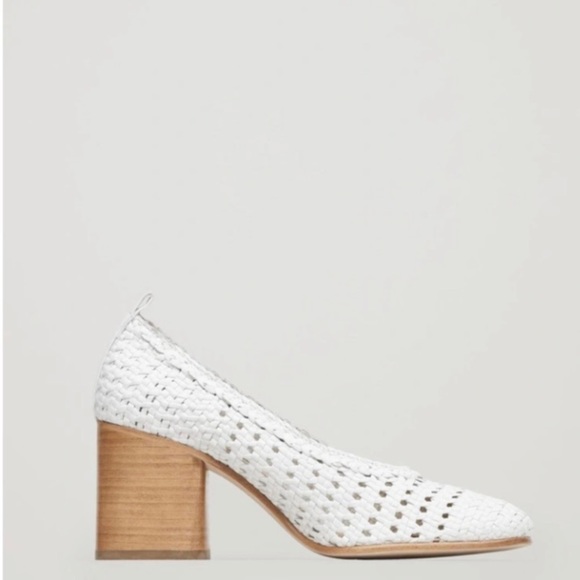 COS Braided White Leather Shoes with Block Funky Heels Size 9 - Picture 2 of 15